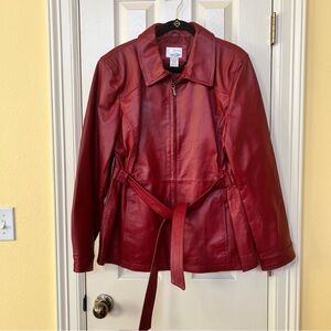 East 5th Red Leather Jacket Coat Womens XL Belted Classic Whimsigoth Luxury RARE